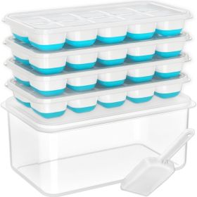Ice Cube Tray With Lid And Bin - 4 Pack Silicone Ice Cube Trays For Freezer, Stackable Ice Bucket Kits With Storage Container & Scoop For Kitchen, RV,