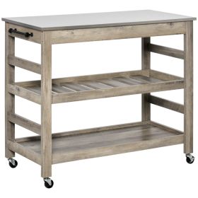 Kitchen Cart, Rolling Kitchen Island Utility Trolley with Stainless Steel Top