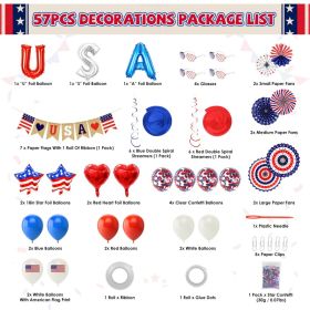 1Set 4th Of July Decorations Set,Patriotic Party Supplies With USA Foil Balloons Paper Fans Confetti Balloons Hanging Streamers Star Confetti Flags Fo