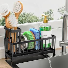 Cisily Sponge Holder For Kitchen Sink, Sink Caddy Organizer With High Brush Holder, Kitchen Countertop Organizers And Storage Essentials, Rustproof 30