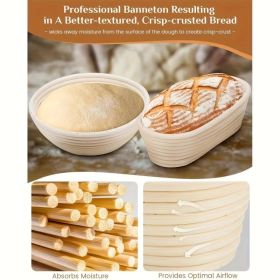 Bread Proofing Basket Set, 9.06 Inch Round  9.84 Inch Oval Proofing Bowls, Yogurt Bread Making Tool Kit Including Kneading Stick, Scraper, Bread Knife