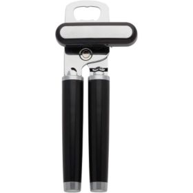 Classic Multifunction Can Opener And Bottle Opener Easy To Use, Razor Sharp Stainless Steel Cutting Wheel, Soft Ergonomic Handles, Black