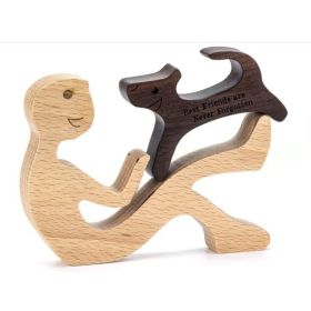 DIY Figurine Wood Dog Ornament Sculpture Home Decoration A Man A Dog Wood Sculpture Christmas Gifts Model Decor (Option: N)