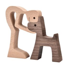 DIY Figurine Wood Dog Ornament Sculpture Home Decoration A Man A Dog Wood Sculpture Christmas Gifts Model Decor (Option: U)