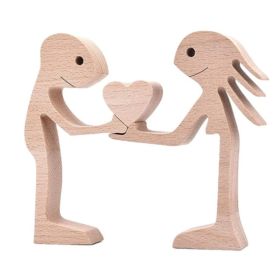 DIY Figurine Wood Dog Ornament Sculpture Home Decoration A Man A Dog Wood Sculpture Christmas Gifts Model Decor (Option: K)