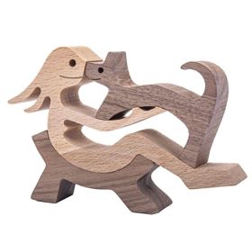 DIY Figurine Wood Dog Ornament Sculpture Home Decoration A Man A Dog Wood Sculpture Christmas Gifts Model Decor (Option: M)